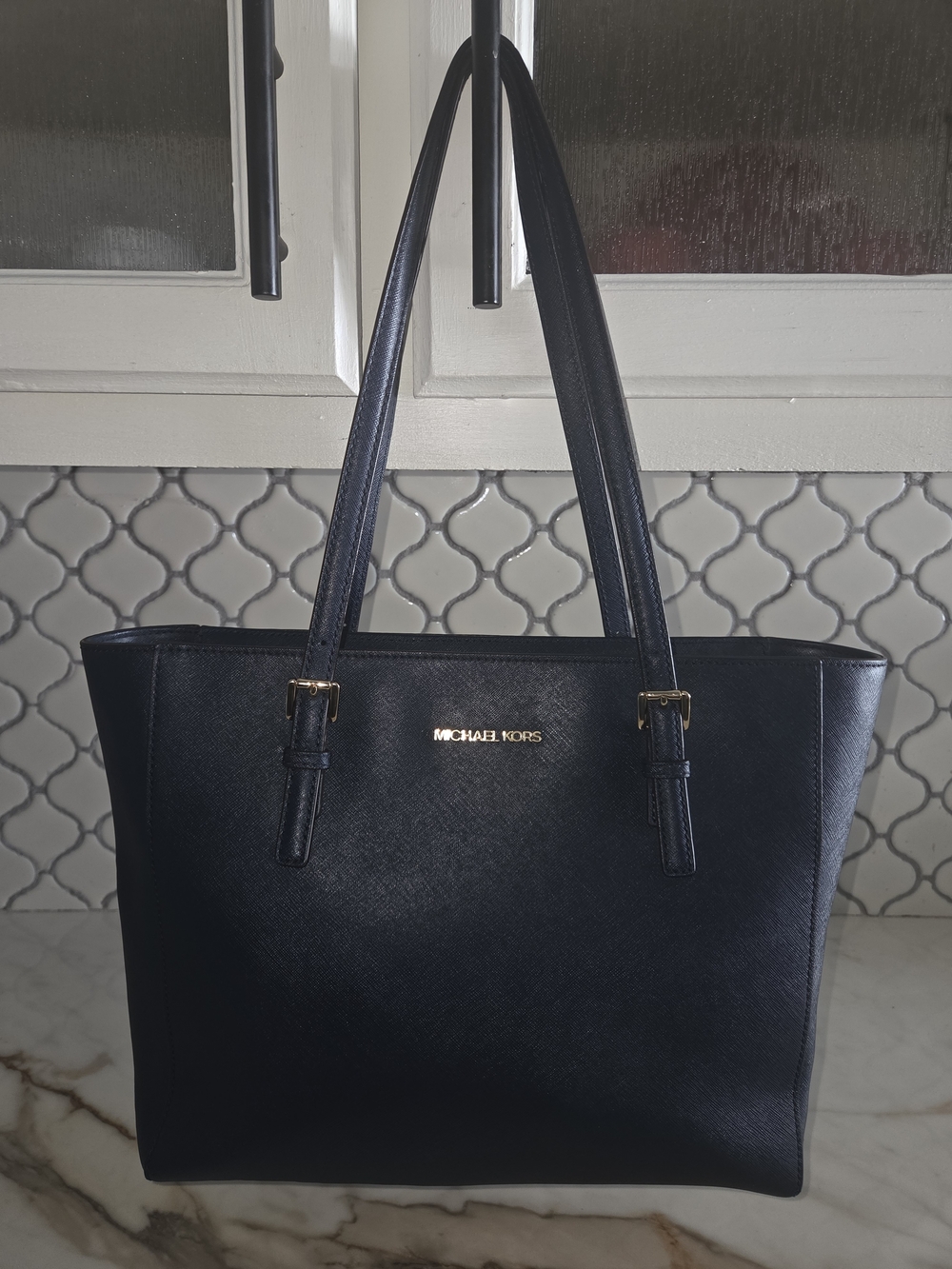 Authentic Michael Kors Navy Saffiano Leather Tote Bag